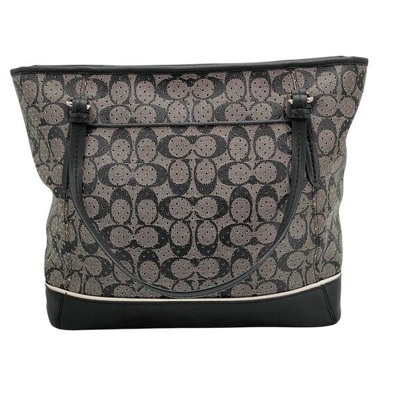 Coach Peyton Perforated Zip Top Tote F29886 Black White Signature Logo - Picture 4 of 16